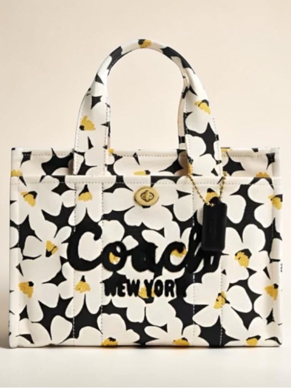 Coach Floral Cargo ToteBlack  Floral Canvas  Tote 26 with Gold Accents